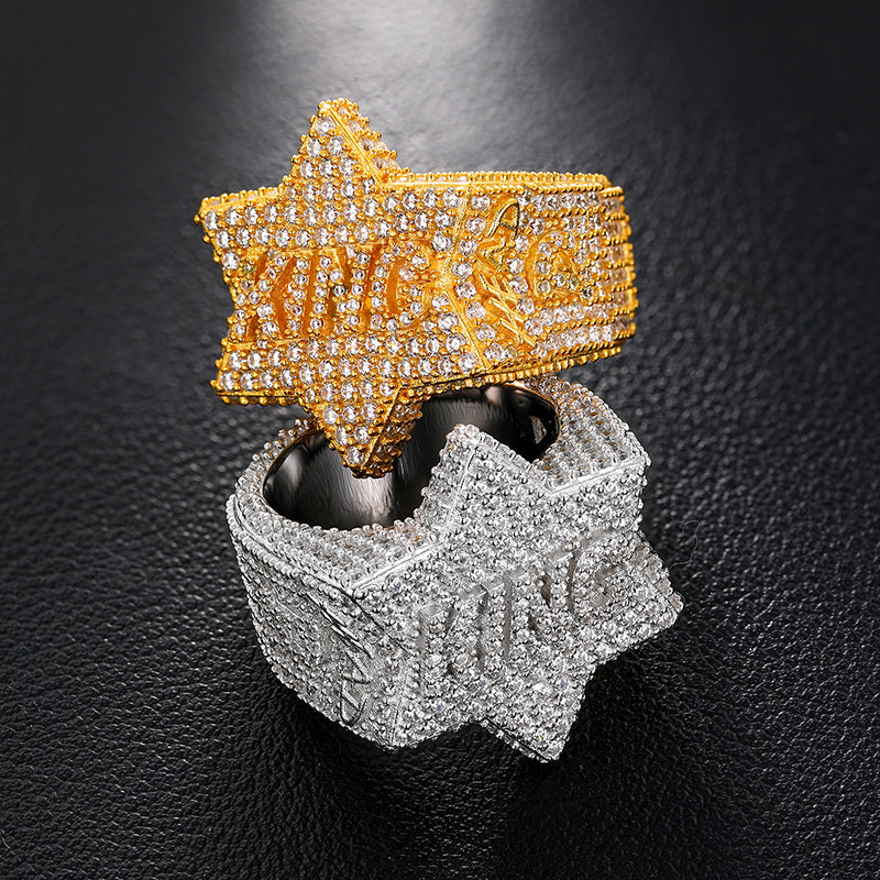 Moissanite Diamond Iced Out King Star Ring For Men