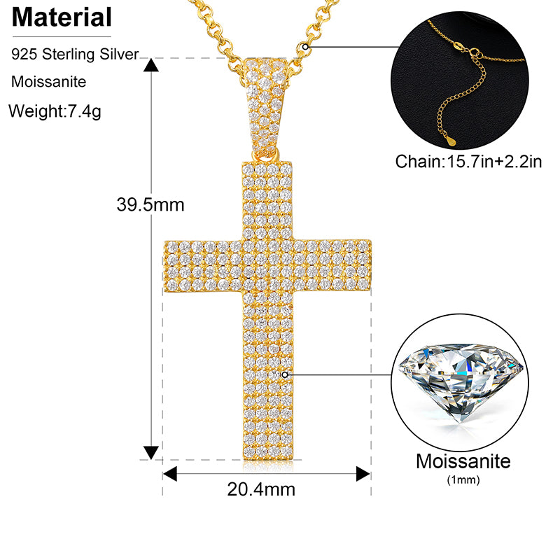 Moissanite Diamond Iced Out Cross Pendant Necklace