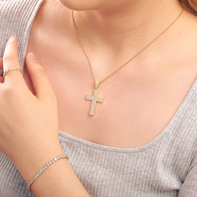 Moissanite Diamond Iced Out Cross Pendant Necklace