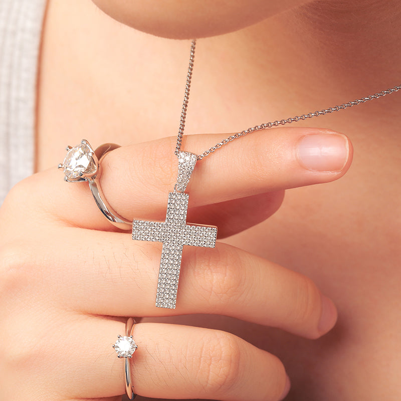Moissanite Diamond Iced Out Cross Pendant Necklace