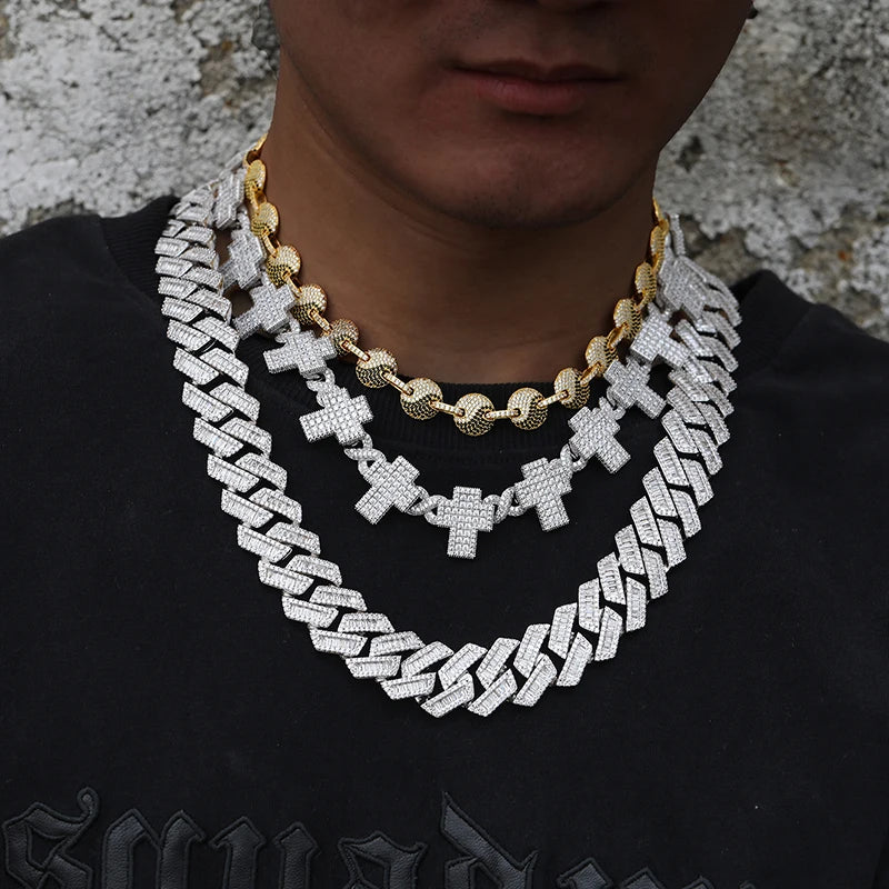 8mm Unisex 925 Silver Jewelry Moissanite Cross Cuban Link Chain